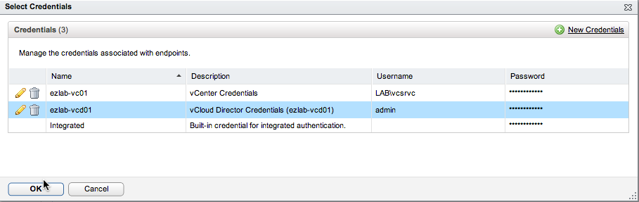 Choose vCloud Director Credentials Choose vCloud Director Credentials