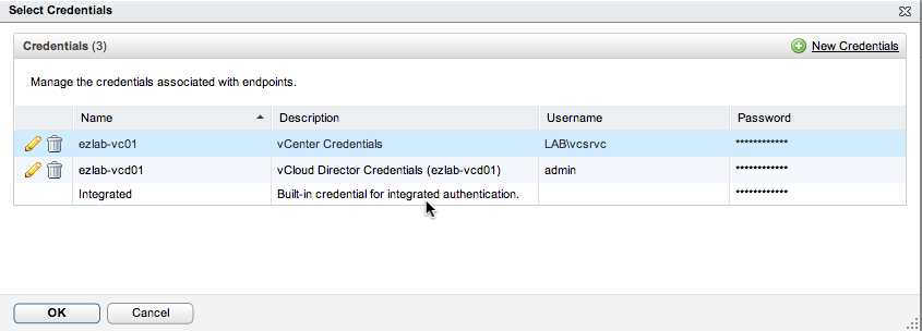 Choose vCenter Credentials Choose vCenter Credentials
